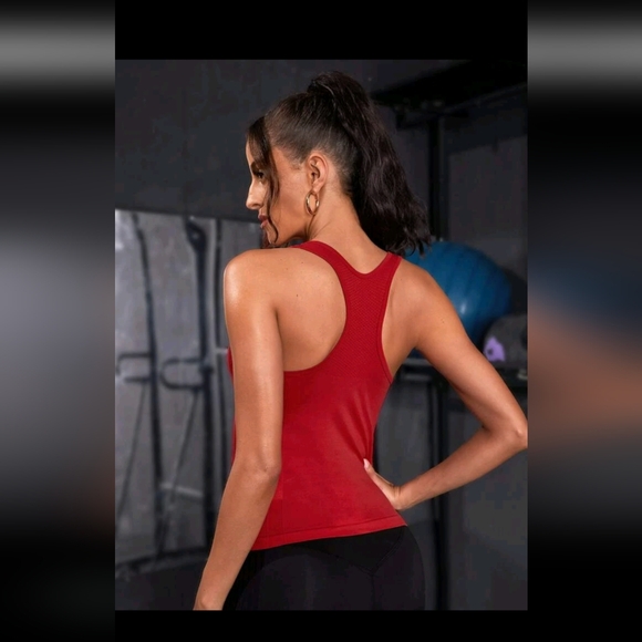 Red solid racerback scoop neck soft cute tank top - Picture 2 of 3